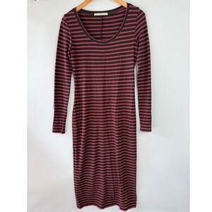 Peruvian Connection XS Striped Knit Dress Long Sleeve Red Black Bodycon